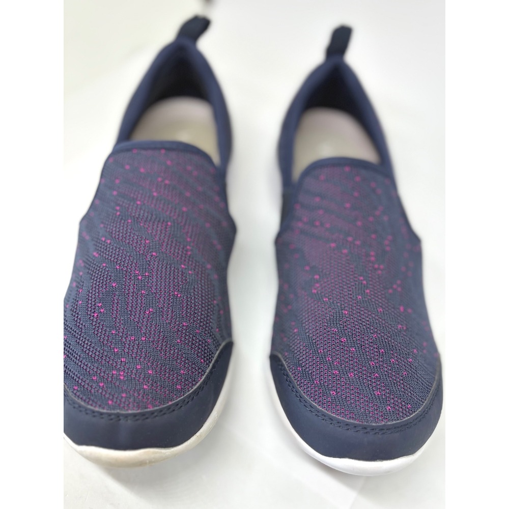 Vionic Slip On Sneakers Women 7 Navy Pink Excellent Knit Orthotic Walking Shoe